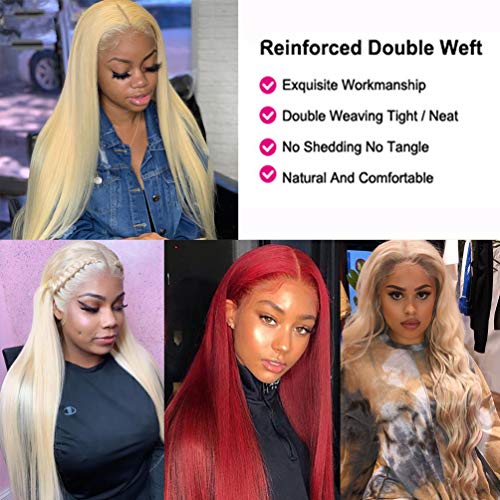 613 Blonde Human Hair Bundles with Closure 100% Brazilian Virgin Straight Bundles with 4x4 Lace Closure 613 Platinum 3 Straight Bundles Human Hair Weave with 4x4 Lace Closure (12 14 16+10)