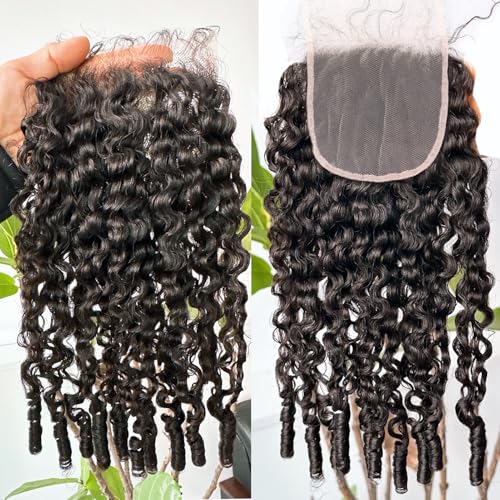 YMS 3C4A Burmese Curly Human Hair Transparent HD Lace Closure 18 Inch Unprocessed Burmese Raw Hair Real Human Hair 16A Natural Color Human Hair 5x5 Lace Closure