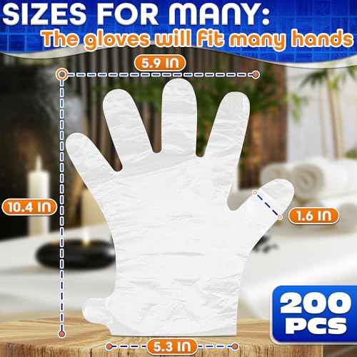 200 Pcs Paraffin Gloves for Hands - Lightweight, Disposable, Transparent, Leak-Proof, Universal Plastic Paraffin Wax Gloves for Hands - Soft, Easy to Use for Cooking, Eating, Cleaning, Hair Coloring