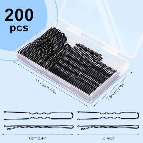 TsMADDTs Bobby Hair Pins Kit, 200PCS U Shaped Bobby Pins Black for Women, Ballet Buns with Box, 2.4IN and 2IN