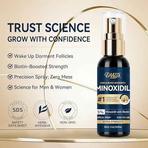 5% Minoxidil Hair Growth for Men and Women Spray Kit : Regrowth Topical Solution for Beard - Extra Strength Treatment Serum with Biotin for Hair loss & Thinning - 2PCS