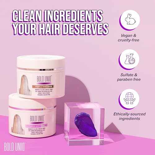 Bold Uniq Purple Hair Mask - Toner For Blonde, Platinum, Bleached, Silver, Gray, Ash & Brassy Hair - Remove Yellow Tones & Condition Dry, Damaged Hair - Cruelty Free & Vegan - 6.76oz
