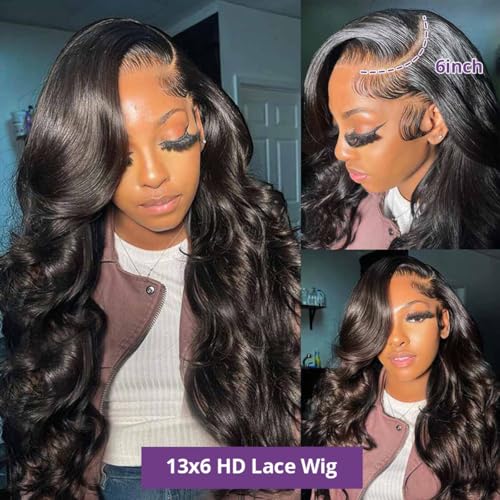 13x6 Body Wave Lace Front Wigs Human Hair Pre Plucked 250% Density HD Transparent Lace Frontal Wigs Human Hair for Women 12A Glueless Wigs with Baby Hair (250% density 13x6 Body wig, 24 Inch)