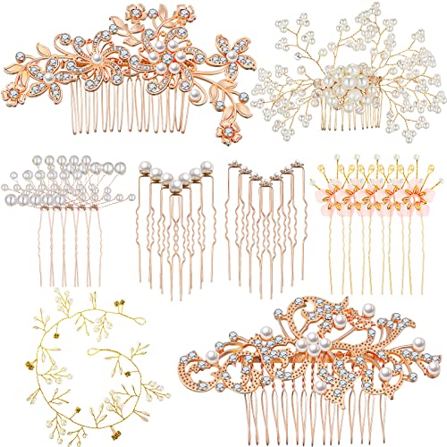 64 Pieces Hair Accessory Set: 20 Flower Rhinestone Sticks, 20 Pearl Pins, 3 Crystal Combs, Pearl Vine, 20 U-Shaped Clips (Novel Style)