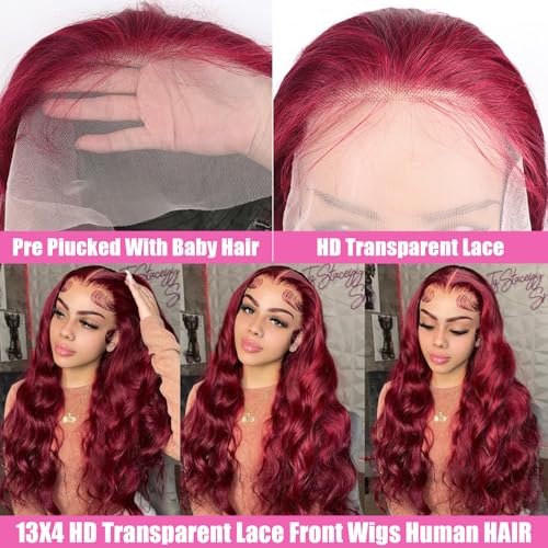 Burgundy Lace Front Wigs 13x4 HD Transparent Body Wave Lace Front Wigs Pre Plucked 180% Density Glueless Wine Red Wigs for Women (26)