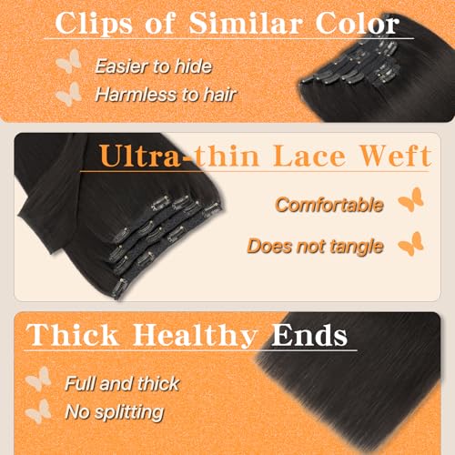 Remy Hair Extensions Clip in Human Hair Natural Black Clip in Extensions Real Human Hair 18 Inch Real Hair Extensions Clip in Human Hair Straight Human Hair Clip Ins 120g 7Pcs