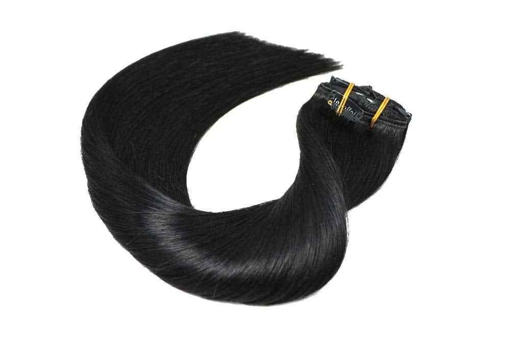 HUAYI Natural Color Jet Black 120g 7Pcs Clip In Hair Extensions Human Hair Soft Silky Thick End Tangle Free Full Head Hair Extensions Balayage Hair (1#16'')