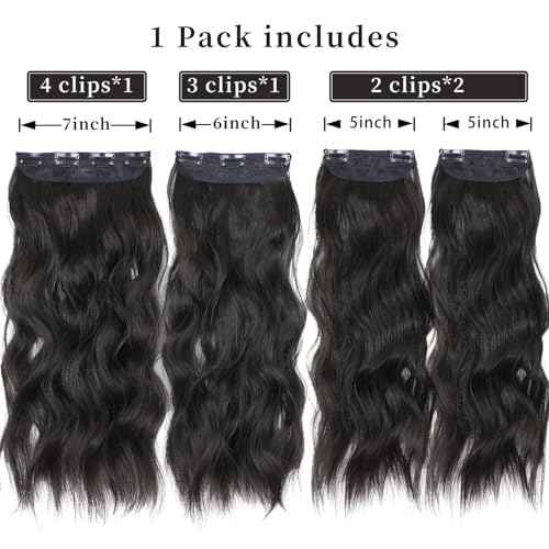 Black Hair Extensions, 20 Inches Soft Synthetic Curly Hair Extensions Clip ins (Color: Black)