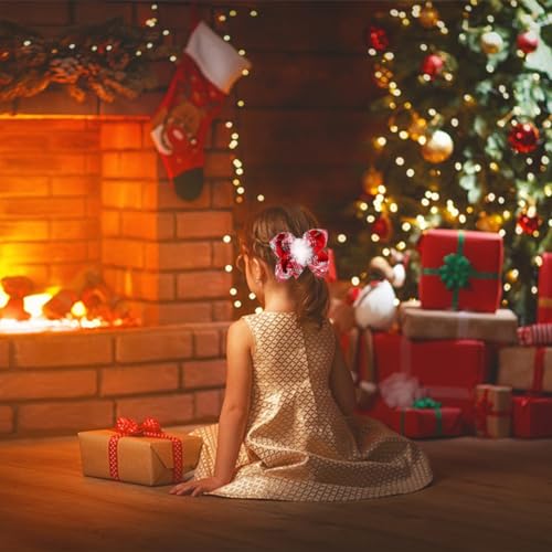 2PCS Christmas Hair Bows for Girls Large Bow Hair Barrette Clip Christmas Bow Clips for Toddler Baby Christmas Plaid Hair Bow Handmade Snowflakes Bowknot Hairpins Kids Hair Accessories(Style A)