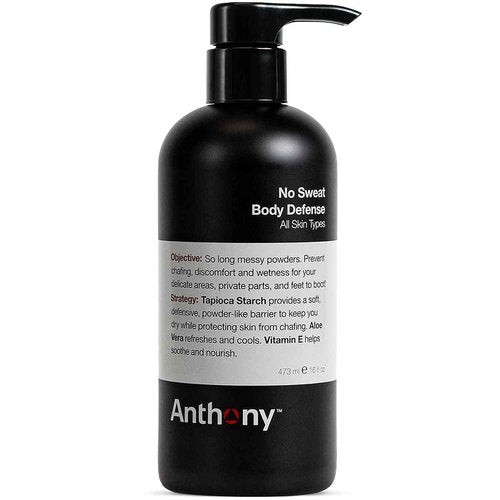 Anthony No Sweat Body Defense Deodorant for Men, Anti-Chafing & Anti-Itch Cream-to-Powder Lotion for Groin, Thighs & Underarms, Talc-Free, Absorbs Moisture, Sweat & Odor Control, 16 fl oz