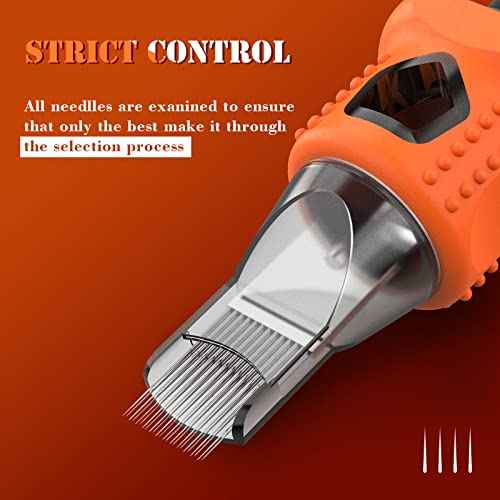 INKin 40Pcs Tattoo Cartridge Needles Assorted Disposable Tattoo Needle Cartridges with Finger Ledge #12 Standard Round Liner 3RL 5RL 7RL 9RL 11RL with Safety Membrane for Tattoo Gun Tattoo Supplies