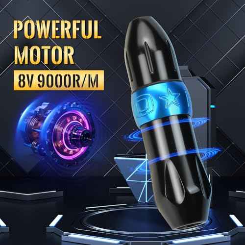 Rotary Tattoo Pen Machine, ATOMUS Tattoo Short Pen Style Cartridge Machine Gun Liner Shader with DC Cord 9000r/m Coreless Motor Aluminum Alloy Frame Tattoo Machine (Blue)