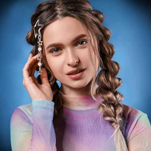 2pcs Star Pearl Snap Hair Clips, y2k Silver Hair Barrettes Cute Tassel Metal Hair Pins Wedding Prom Hair Styling Accessories for Women Girls Gift