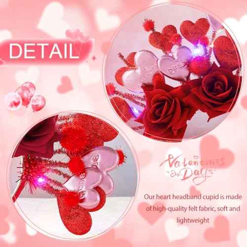 Fashey Light Up Heart Headband Led Flashing Valentine Headbands Red Flower Hairband Festival Party Costume Hair Accessories for Women and Girls