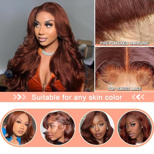 13x6 Reddish Brown Lace Front Wigs Human Hair HD Lace Front Wigs 180 Density Body Wave Frontal Wigs Human Hair with Baby Hair Colored Glueless Wigs 16 Inch