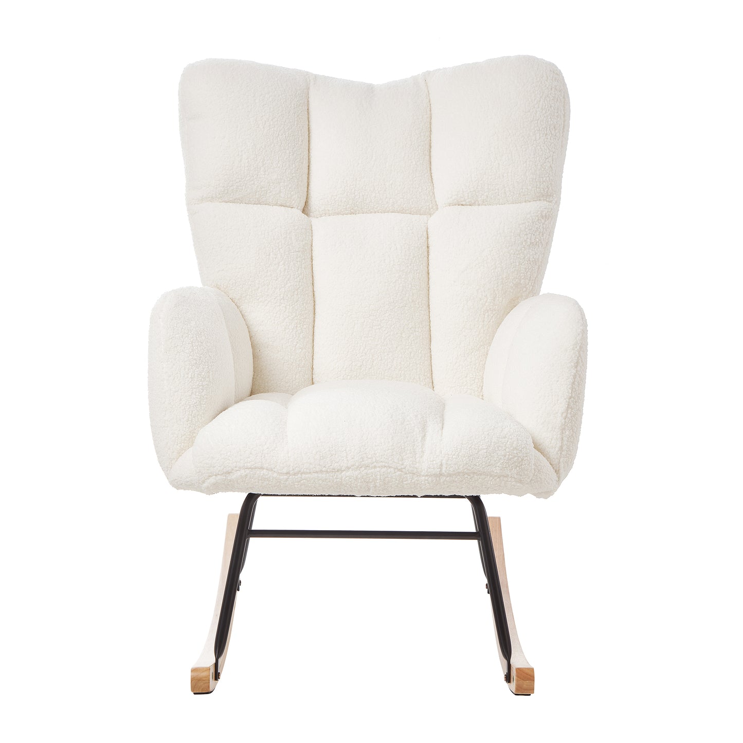 Ivory Upholstered Teddy Fabric Rocking Chair - Ergonomic Design