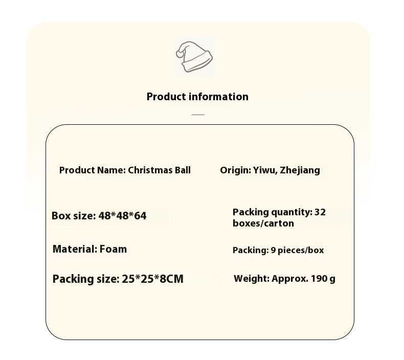 Christmas Foam Ball Decorations Set - 8cm 9-Pack Holiday Tree Ornaments