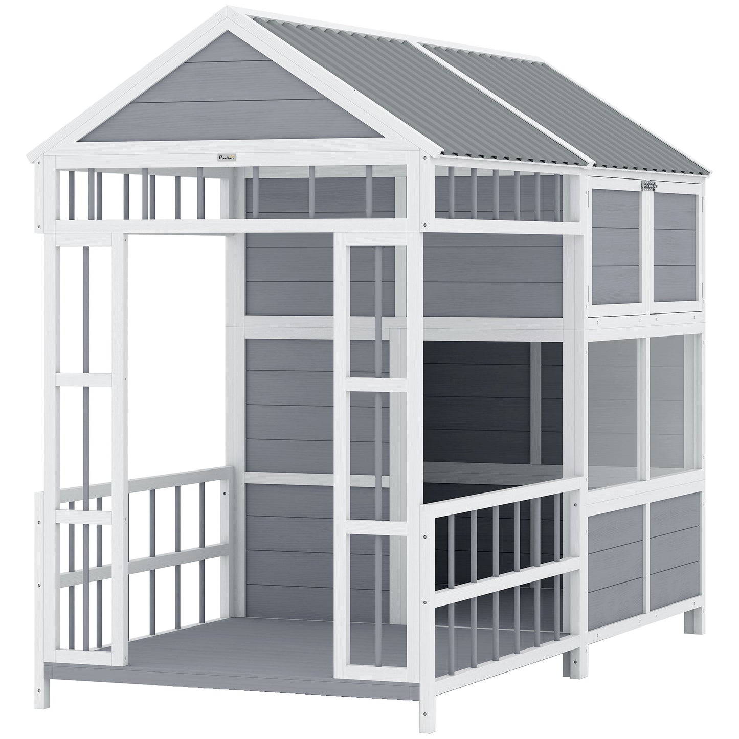 Large Wooden Dog House with Porch and Storage Cabinet - Weatherproof Outdoor Kennel