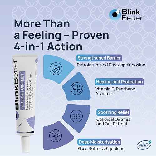 BetterLids Eyelid Ointment ? Intense Oat Complex with Shea Butter & Panthenol - Hydrates, Nourishes & Soothes ? Moisturizing Care for Dry, Itchy, Red, Sensitive, Flaky Skin Around the Eyes - 0.35 oz