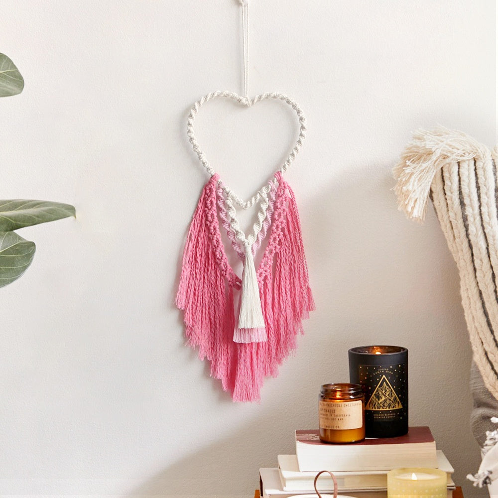 Heart Shaped Hand-Woven Fabric Tapestry Love Pendant for Home & Decor