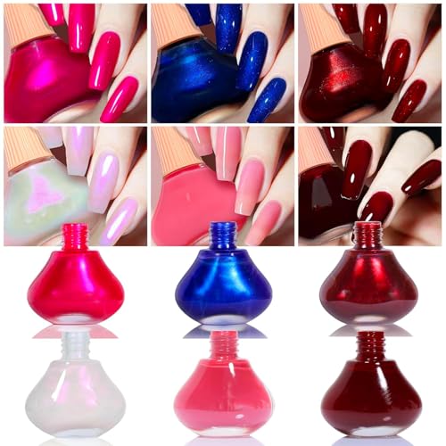 6 Colors Nail Polish, 12ml¡¿6 Quick Dry Nail Lacquer, Super Lustrous Nail Enamel Polish, Shimmer Iridescent Ultrachrome Nail Art Varnish, 0.41 fl oz