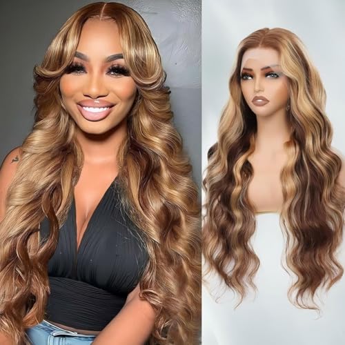26 Inch 13x6 Body Wave Lace Front Wigs Human Hair 180 Density Pre Plucked HD Transparent Honey Blonde Lace Frontal Glueless Wigs with Baby Hair for Women