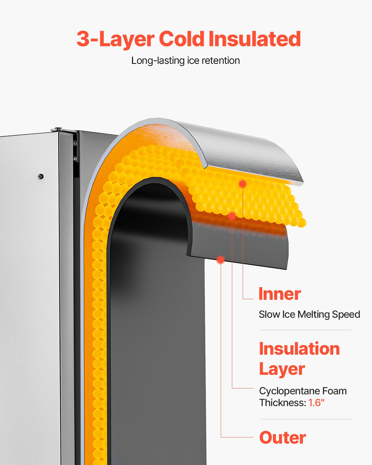 Undercounter Ice Maker 66 Lbs/Day Built-In Nugget Ice Machine with Reversible Door