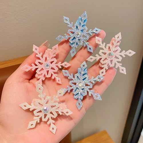 6 Pcs Snowflake Hair Clips, Winter Hairpin, Blue White Pink Snowflake Barrettes, Women Christmas Party Festive Princess Hair Accessories