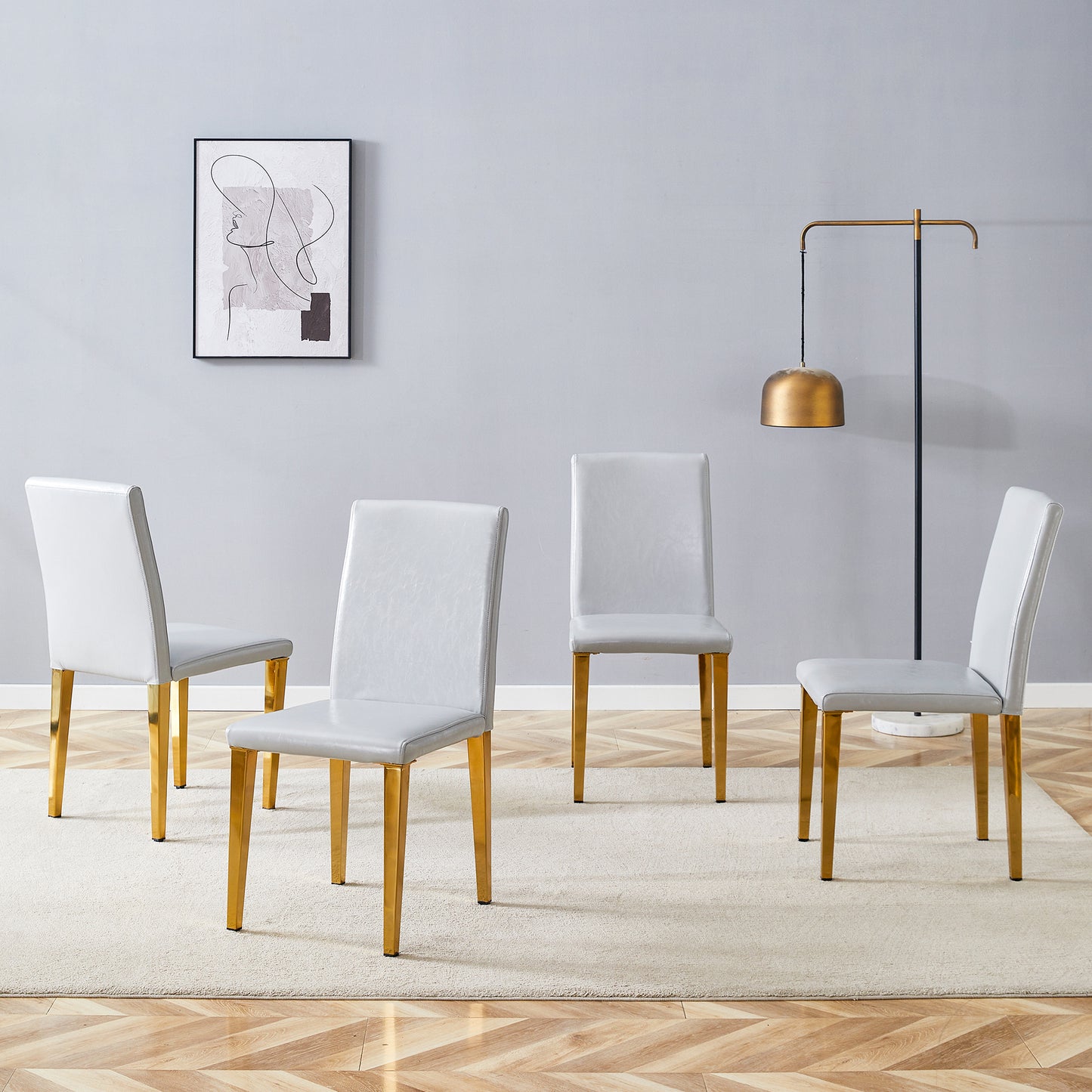 Four Light Gray PU Dining Chairs, Simple And Versatile, Comfortable
