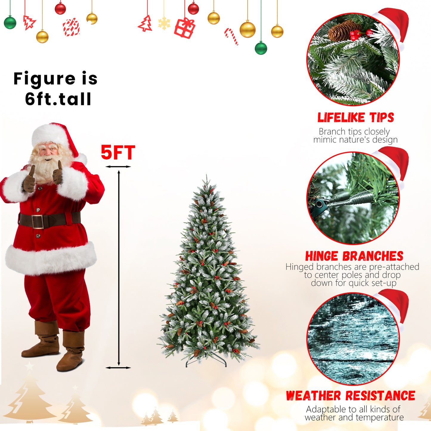 Artificial Christmas Tree with Red Fruits & Pine Cones - Multiple Heights