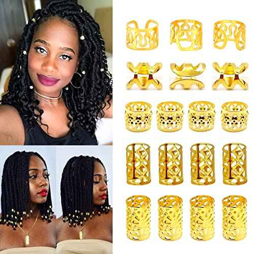 100 PCS Gold Dreadlock Locs Accessories for Hair, Hair Jewelry for Braids Hair Rings for Women and Girls, Adjustable Cuffs Braiding Hair Rings Decoration
