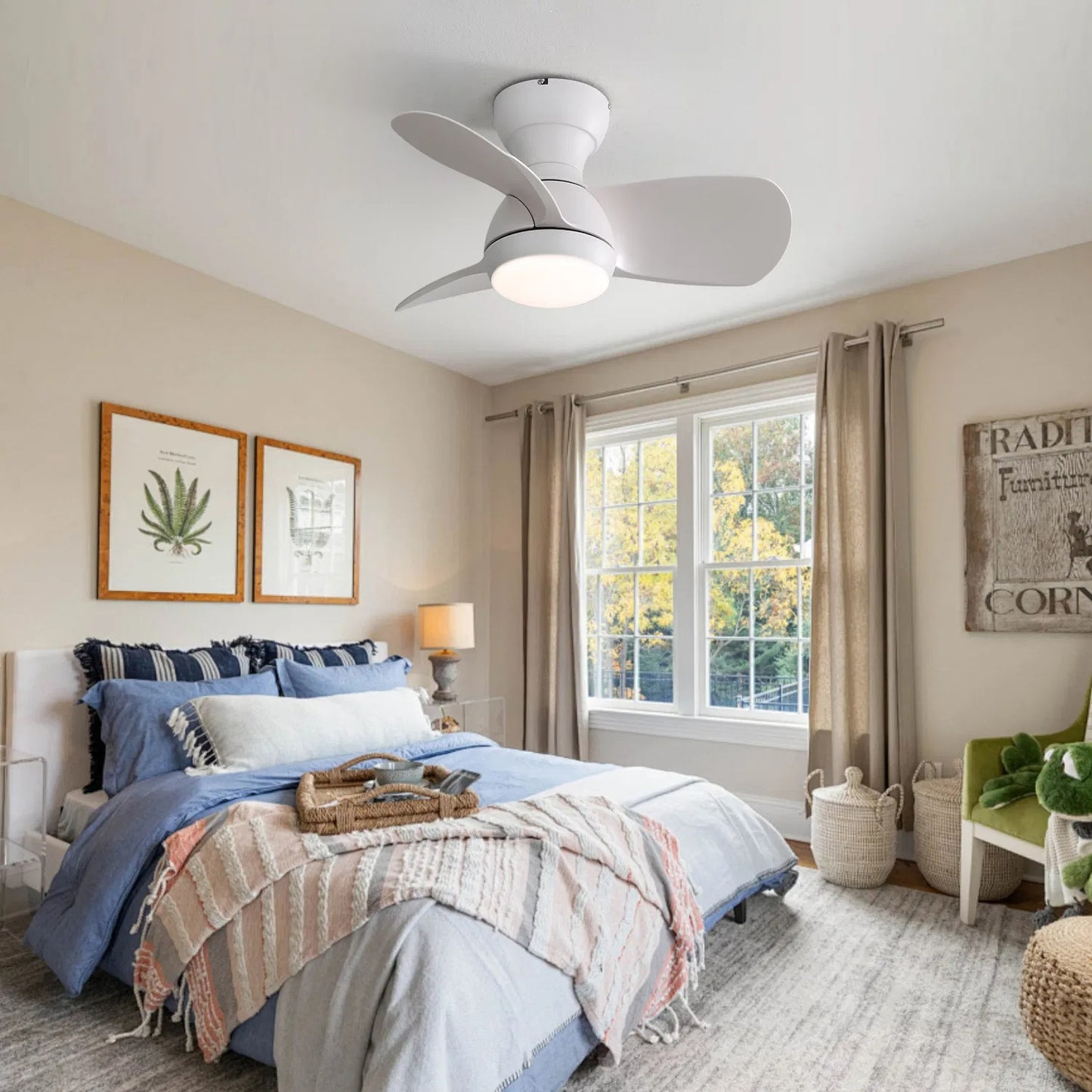 23-Inch Indoor Ceiling Fan with Dimmable 3-Color LED Light & Remote Control