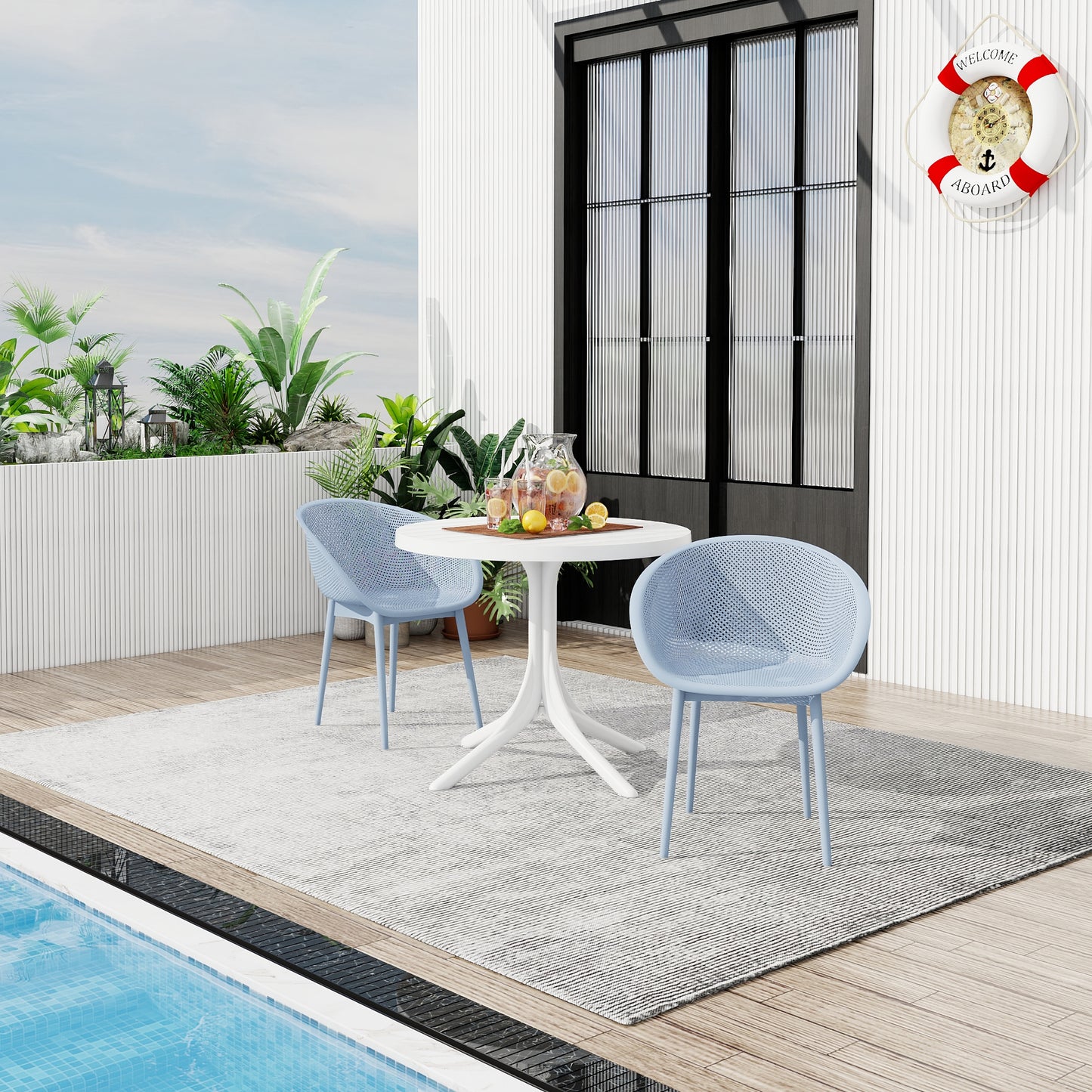 Light Blue Modern Lounge Chairs & Round Table Set - 2-Pack
