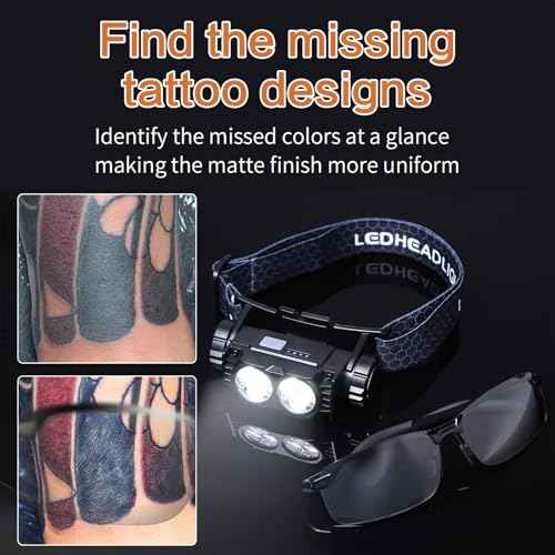 Tattoo Work Light Kit -Polarized LED Tattoo Light Head-Mounted with Tattoo Vision Glasses-Pack&Touch Up The Tattoo Colour Details for Tattoo Artists & Beginners (Anti-Reflective Glasses Set)