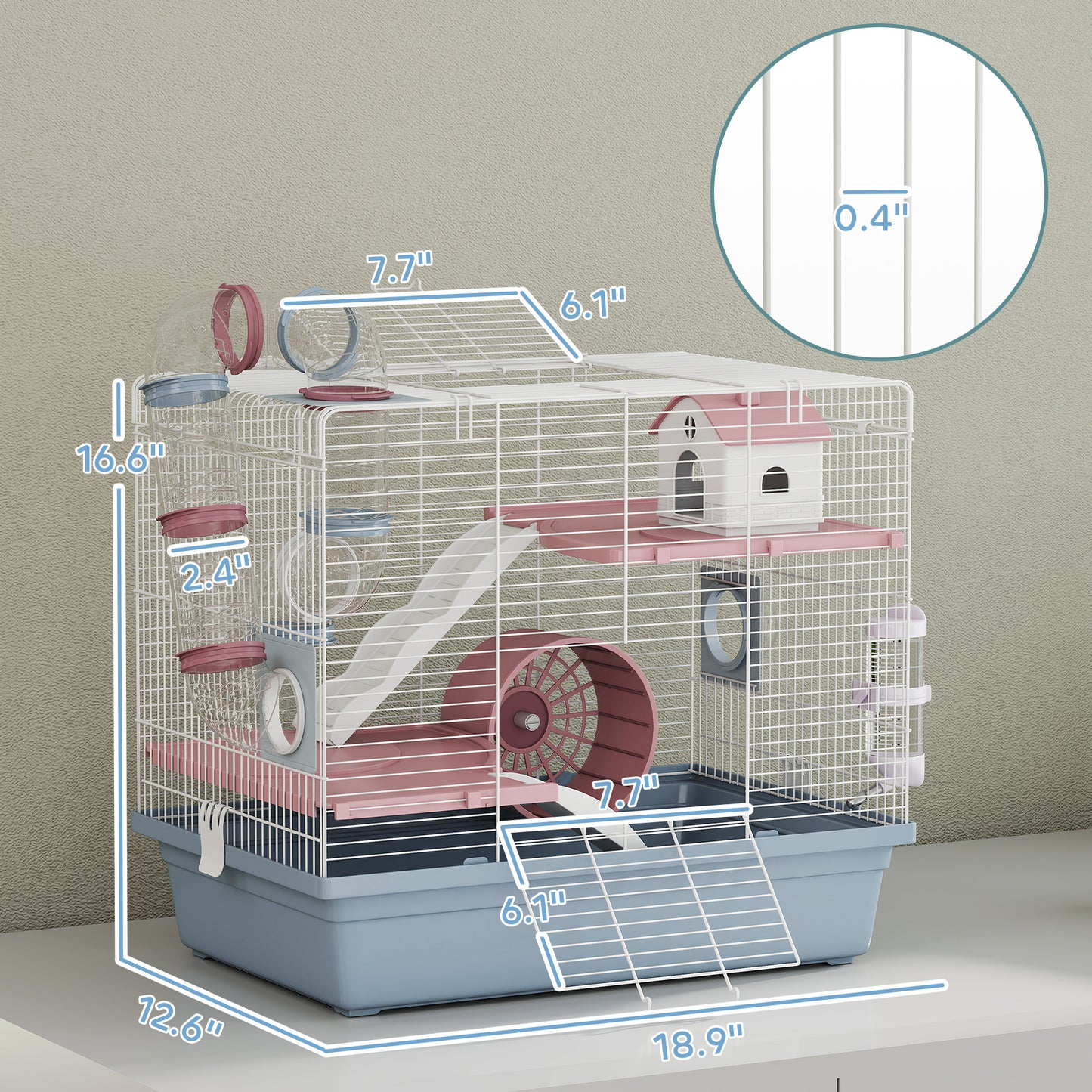 Small Animal Hamster Cage with Tunnels & Accessories, 3-Tier Blue