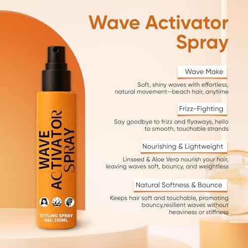 Wave Activator Spray for Curly | Wavy & Coily Hair, Leave in Conditioner Spray with linseed & Aloe Vera,Anti-Frizz, Define & Refreshing Hair Spray 3.38 fl oz