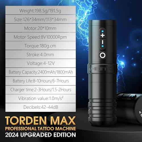 Ambition Wireless Tattoo Machine with 2400mAh Power Supply Digital LCD Display Rotary Tattoo Cartridge Gun Battery Pen with Brushless Motor Straight Drive Bar for Tattoo Artist