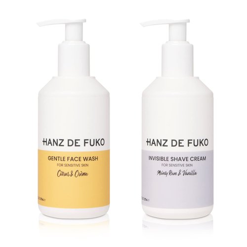 Hanz de Fuko Gentle Face Wash & Invisible Shave Cream Kit – Premium Facial Cleanser (8 oz) & Premium Men’s Shaving Cream (8 oz) – Made for Sensitive Skin, Hypoallergenic, Sulfate and Paraben Free