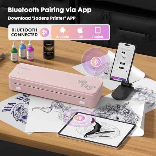 Tattoo Stencil Printer with 40pcs Transfer Paper, Bluetooth Thermal Tattoo Printer Machine for Beginners & Artists, Compatible with Android & iOS, PC(Pink)