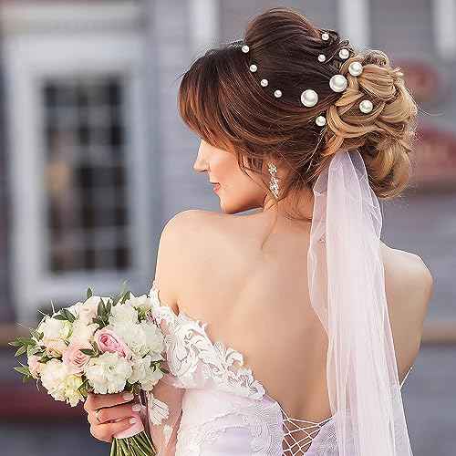 18 Pieces Wedding Pearl Hair Pins, U Pearl Shaped Hair Accessories for Brides Bridesmaids Women, Gold