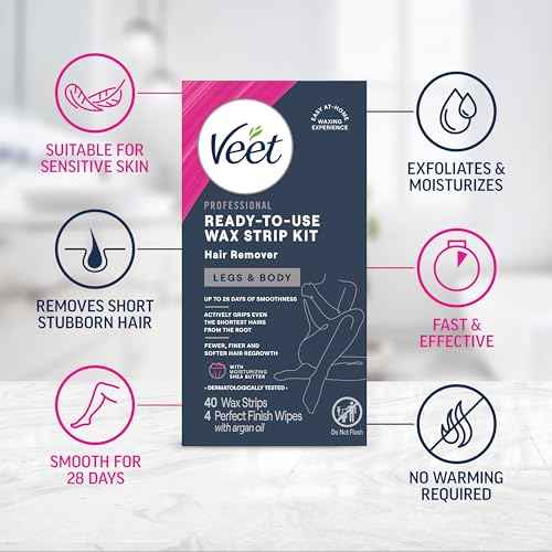 VEET Sugar Wax Strips For Women's Body Hair Removal, Bikini Hair Removal Kit, Pubic, Dermatologically Tested For Body & Intimate Areas, 40ct Wax Strips with Shea Butter & 4ct Wipes