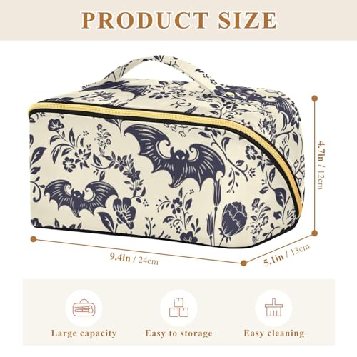 Large Capacity Cosmetic Bag Travel Makeup Bags Goth Bats Wide Open Portable Toiletry Bag Make up Organizer Pouch with Handle