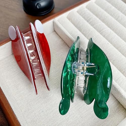 2Pcs Christmas Hair Claw Clips Red Green Santa Hat Hair Clips Medium Size Nonslip Shark Jaw Clips Christmas Acrylic Hair Clip Cute Hair Accessories for Women Xmas Party Hair Supplies