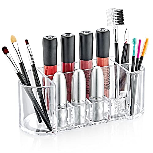 Boxup Makeup Organizer - 8 Compartments Lipstick Holder And Skin Care Desk Accessories, Cute Small Beauty Cosmetics Table Organizers For Women & Teen Girls, Pretty Lip Stick Gloss Storage Stand