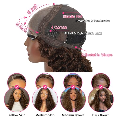 ONICE Wear And Go Glueless Wigs Human Hair Pre Plucked 5x5 HD Lace Closure Human Hair Wigs For Black Women Upgraded No Glue Deep Wave Lace Front Wigs Human Hair(Chocolate Brown,22Inch)