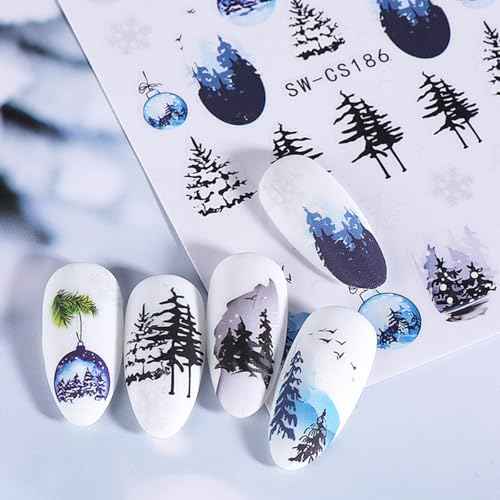 5 Sheets Christmas Nail Stickers for Nail Art - SHANRUN 3D Xmas Nail Art Stickers Self Adhesive Candy Cane Tree Flowers Light Strip Design Winter Nail Decals Supplies for Nail DIY Holiday Decoration