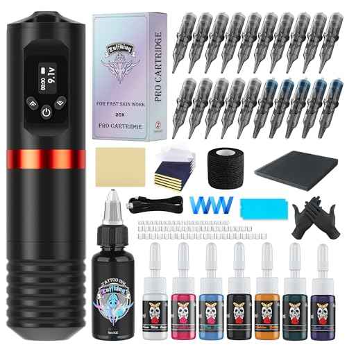 Wireless Tattoo Gun Kit - Professional Rotary Tattoo Pen Machine Kits with LED Display, Complete Beginners Tattoo Supplies Set with 20Pcs Cartridge Needles for Artists Beginner