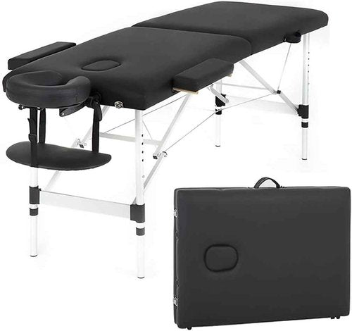 FDW Massage Table Portable Massage Bed Spa Bed 73 Inch Aluminium Lash Bed with Non-Woven Bag Face Cradle Carry Case Height Adjustable 2 Fold Portable Facial Salon Tattoo Bed