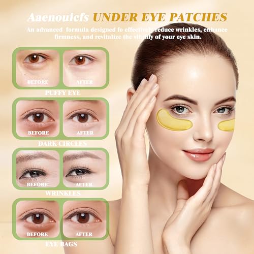 Clay Mask Set (10 Pods) Gold Eye Patches (20 Pairs), Mud Mask Deep Pore Cleansing Acne Blackhead Removal, Eye Patches for Puffy Eyes Dark Circles, Men & Women Facial Mask Eye Masks Skin Care.