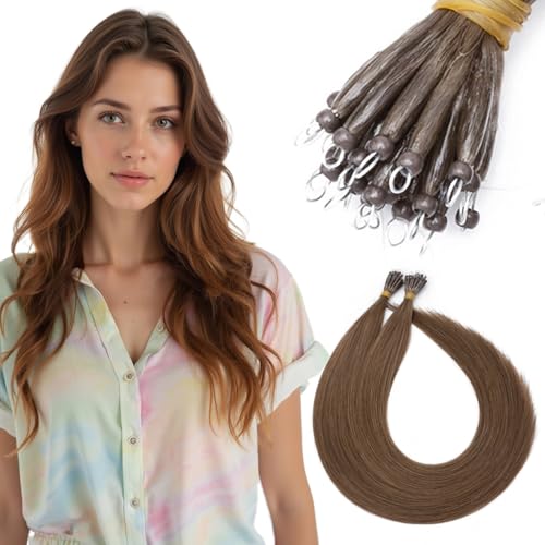 SEGO Nano Bead Hair Extensions Human Hair, 1g/s 50g/pack 22 Inch Nano Ring Hair Extensions, Highlight, Add Volume and Length, Nano Tip Hair Extensions for Women Medium Brown